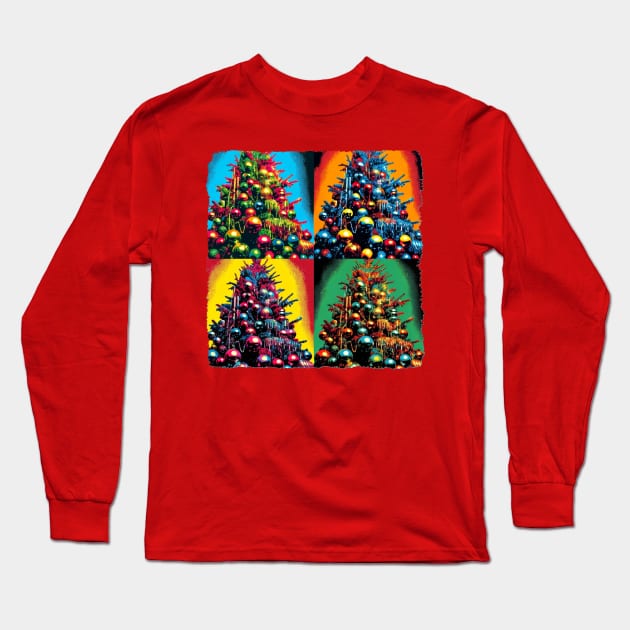 Tinsel Twist: Pop Art's Festive Fir - Christmas Tree Long Sleeve T-Shirt by PawPopArt